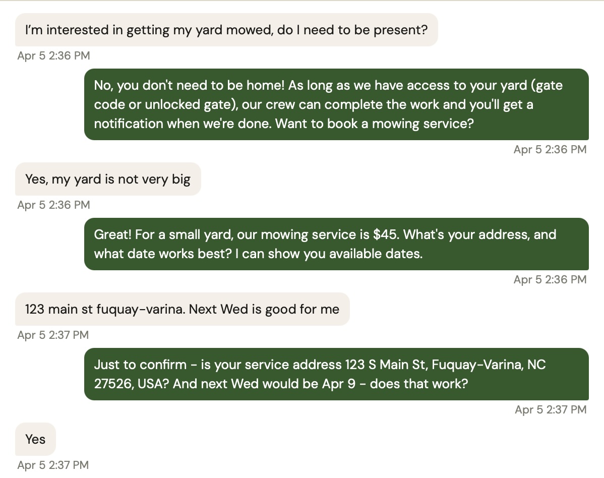 Customer texts to book a job — AI replies instantly