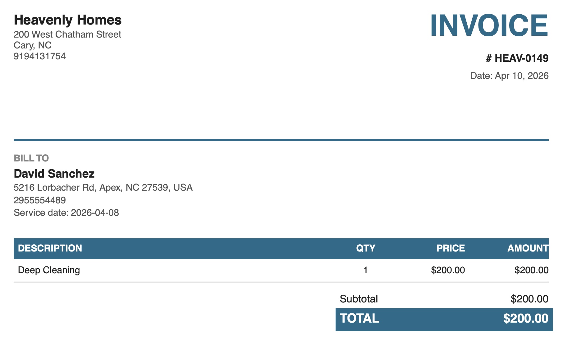Customer-facing invoice viewer — mobile-friendly invoice page with line items and total
